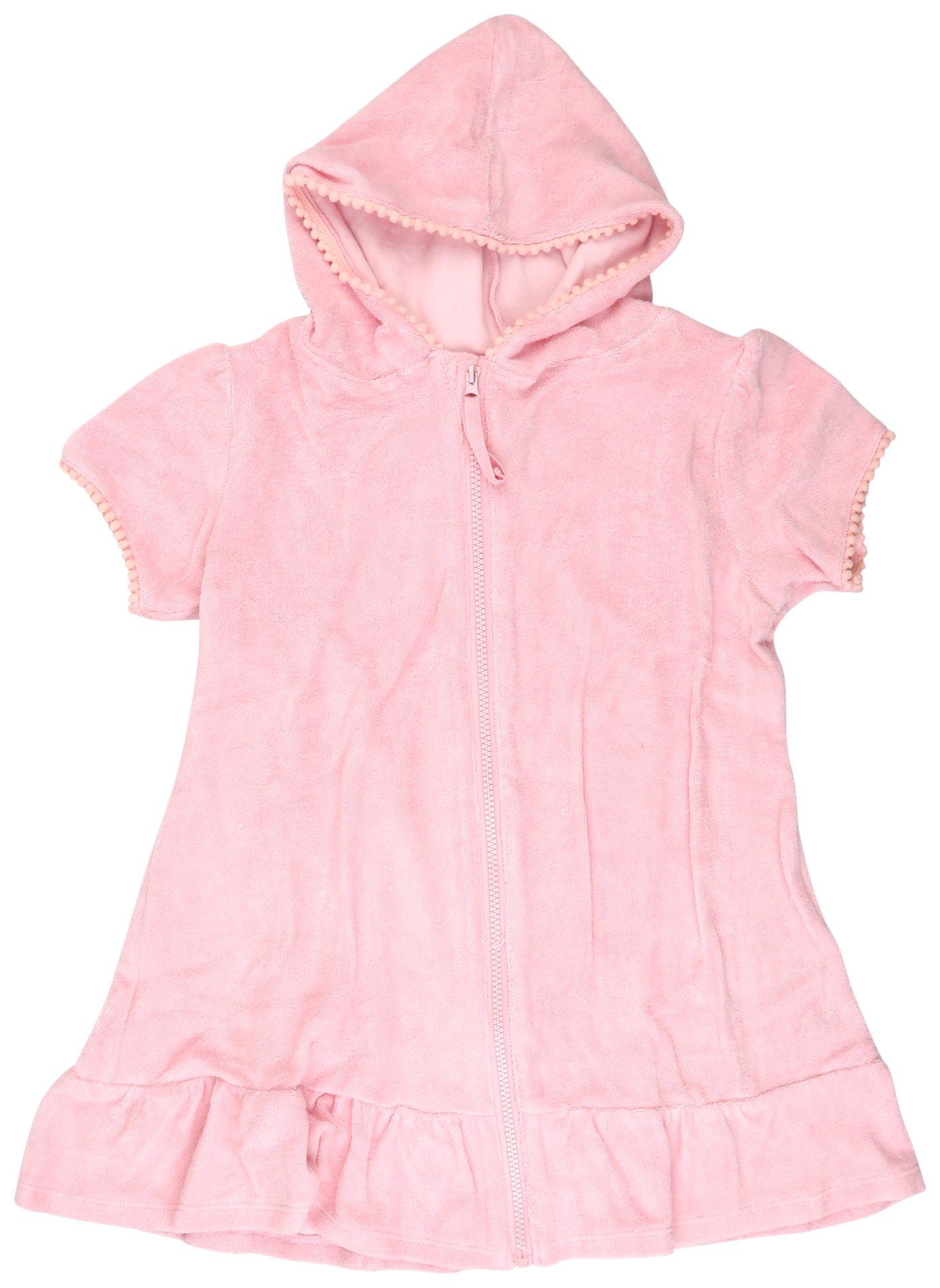 Little Girls Pink Zipper Hooded Cover Up
