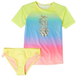 XOXO Big Girls 2-pc. Pineapple Rashguard Swimsuit Set
