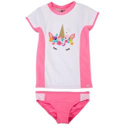 Little Girls 2-pc. Unicorn Crown Rashguard Swimsuit Set