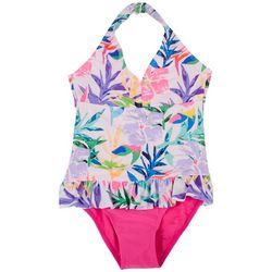XOXO Little Girls Floral Ruffle Halter Swimsuit