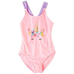 Little Girls Unicorn Flower Crown Swimsuit