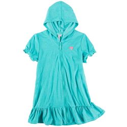 Pink Platinum Big Girls Solid Zipper Hooded Cover Up