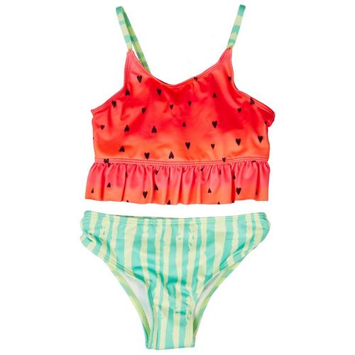 Pink Platinum Little Girls 2-pc. Watermelon Swimsuits