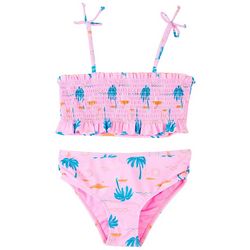 Kensie Girl Little Girls 2-pc. Palm Tree Smocked Swimsuit