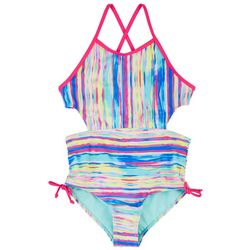 Kensie Girl Big Girls Striped Cut Out Swimsuit