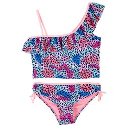 Kensie Girl Big Girls 2-pc. Cheetah Print Swimsuit Set