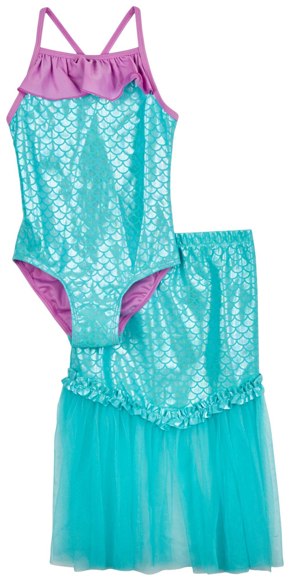 Floatimini Little Girls 2-Pc. Iridescent Foil Swimsuit Set