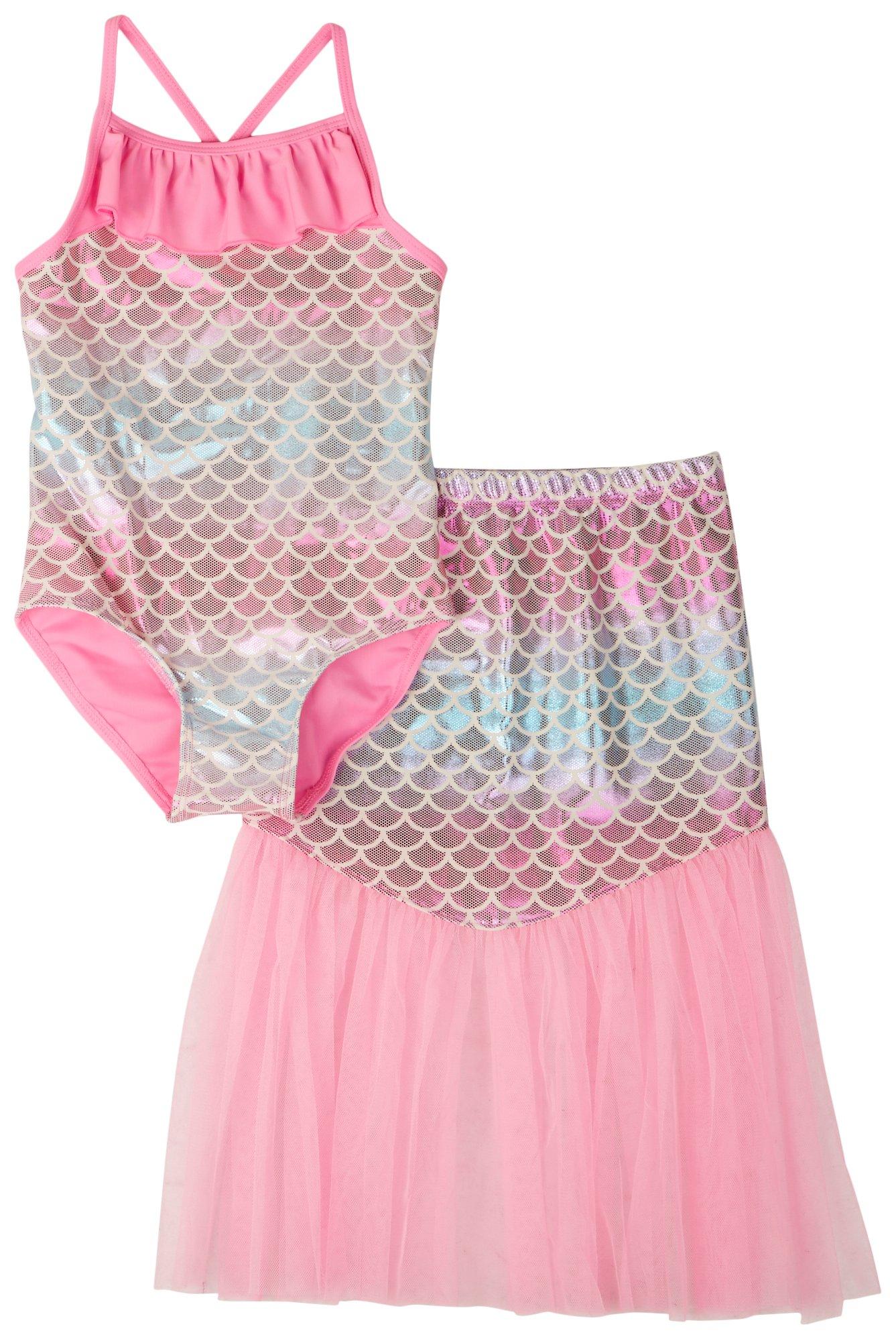Floatimini Little Girls Fish Scales Foil Metallic Swimsuit