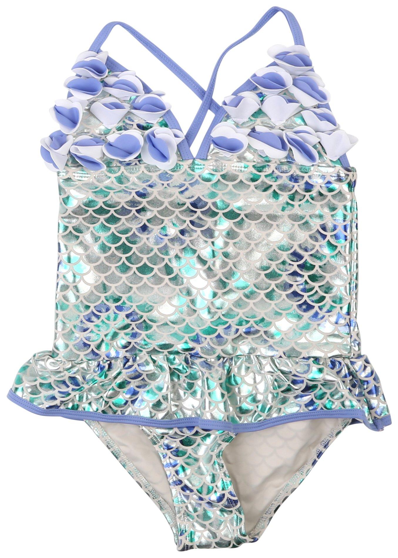 Little Girls Mermaid Scale Foil Swimsuit