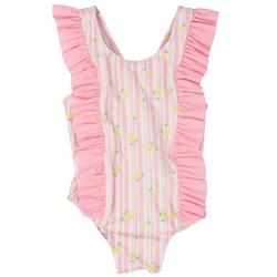 Little Girls Stripe Pineapple Ruffle Swimsuit