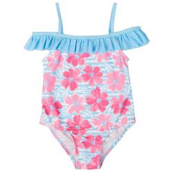 Floatimini Little Girls One Pc Pink Floral Print Swimsuit