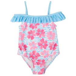 Little Girls One Pc Pink Floral Print Swimsuit