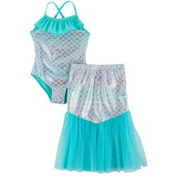 Floatimini Little Girls Mermaid Ruffle Swimsuit & Skirt