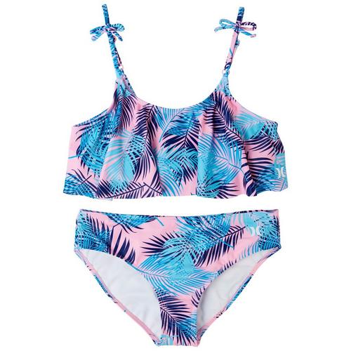 Hurley Big Girls 2-pc. Palm Frond Flounce Swimsuit