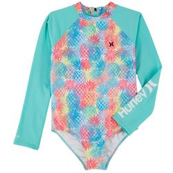 Hurley Big Girls Pineapple Long Sleeve Rashguard Swimsuit