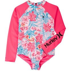 Hurley Big Girls Hibiscus Long Sleeve Rashguard Swimsuit