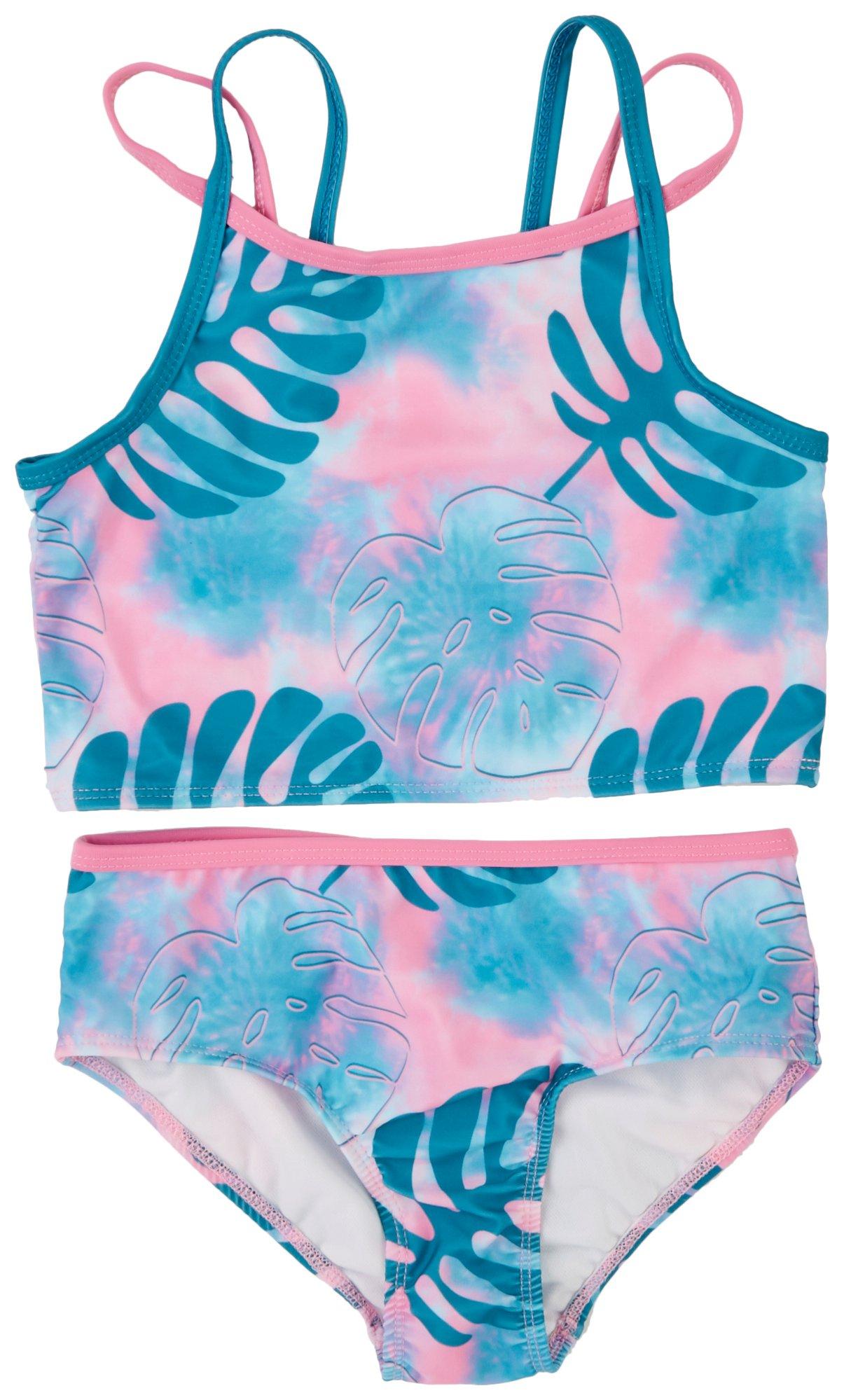 Big Girls 2-pc Tropical Leaf Swimsuit Set