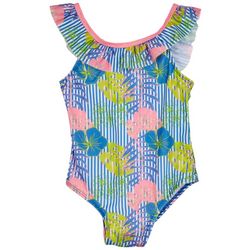 DOT & ZAZZ Little Girls 1-Pc. Tropical Striped Swimsuit