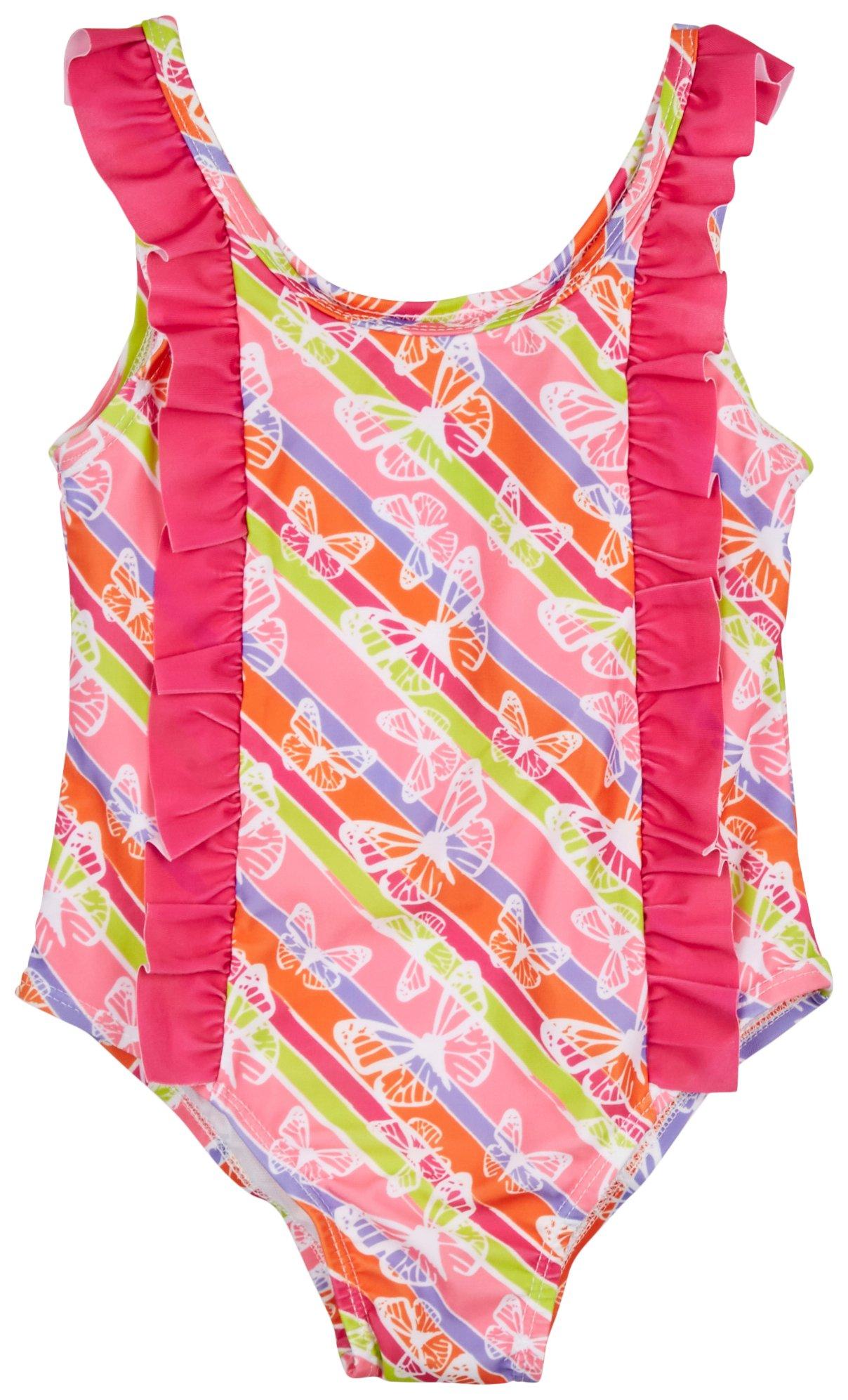 Little Girls 1 Pc. Butterfly Stripe Swimsuit