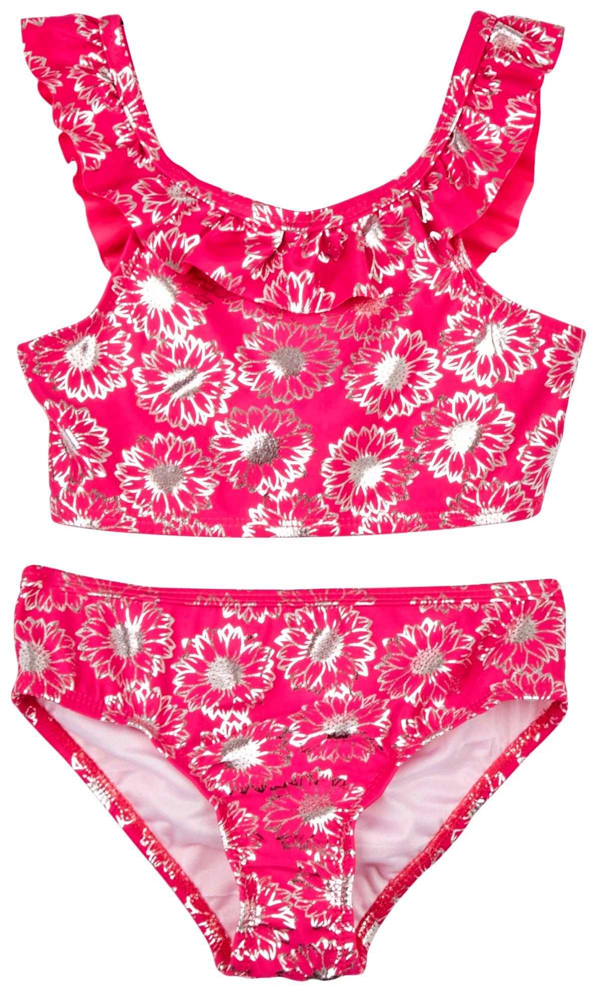 DOT & ZAZZ Little Grls 2-pc. Foil Floral Swimsuit Set