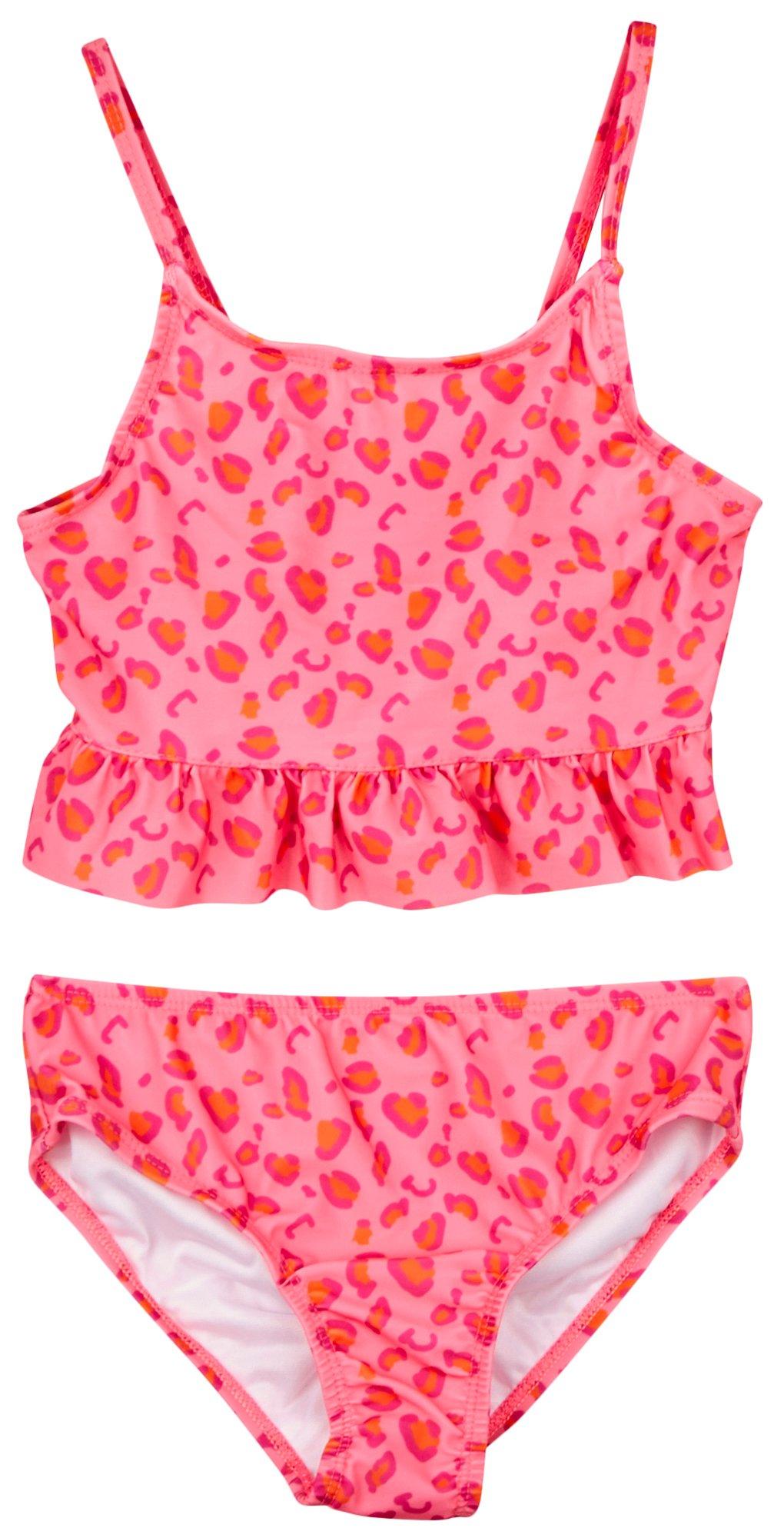 DOT & ZAZZ Little Grls 2-pc. Cheetah Ruffle Swimsuit Set