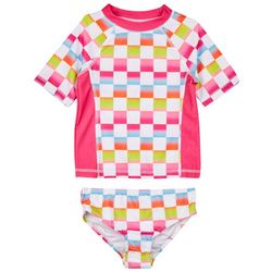 DOT & ZAZZ Little Grls 2-pc. Pink Checkered Swimsuit Set