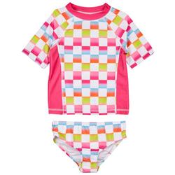 Little Grls 2-pc. Pink Checkered Swimsuit Set