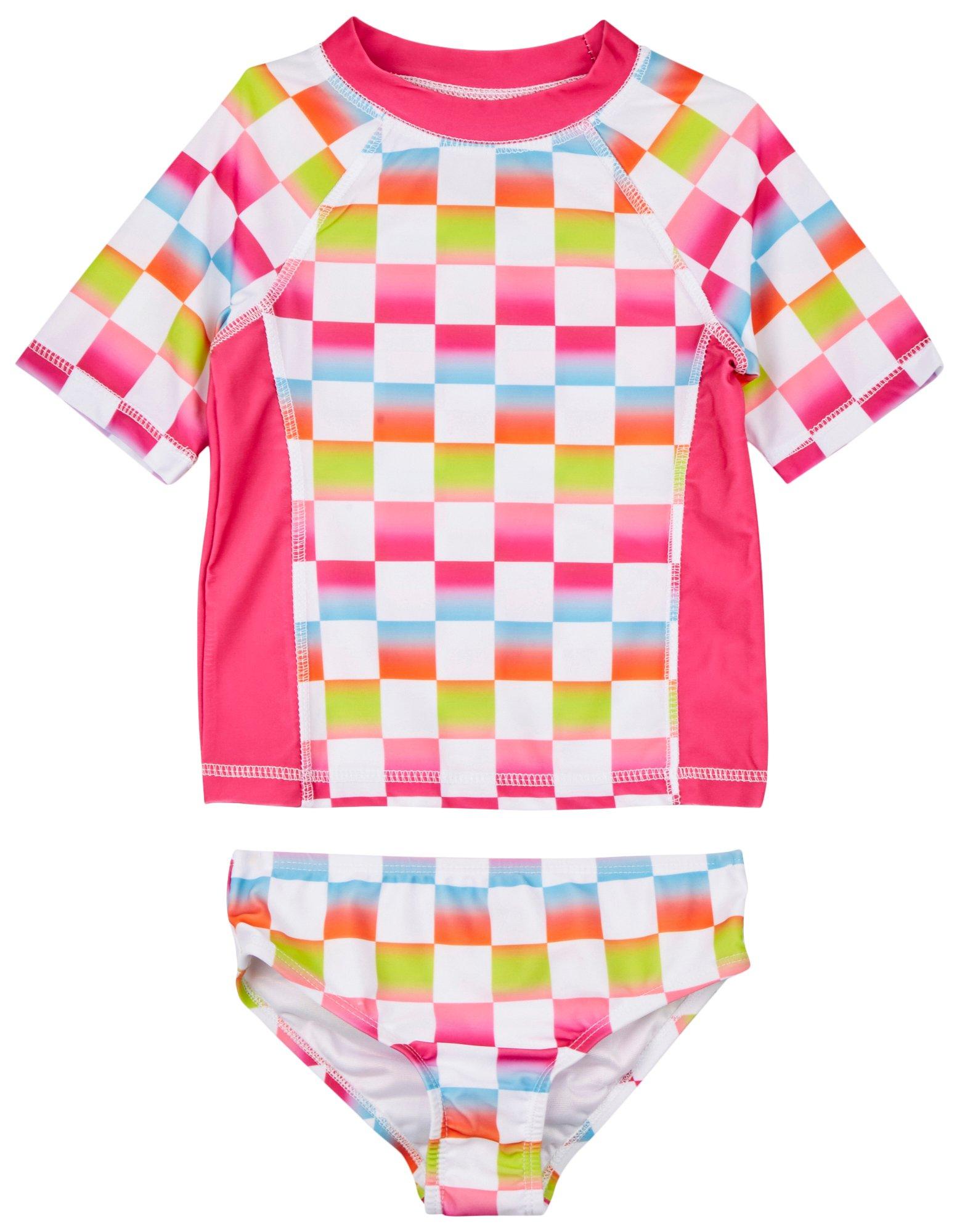 Little Grls 2-pc. Pink Checkered Swimsuit Set