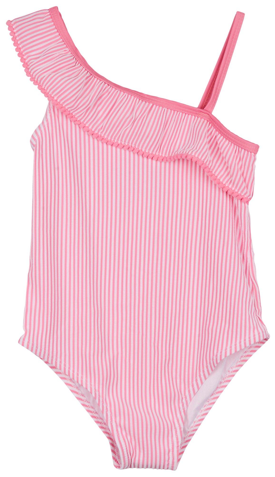 Little Girls 1 Pc. Pink Stripe  Swimsuit