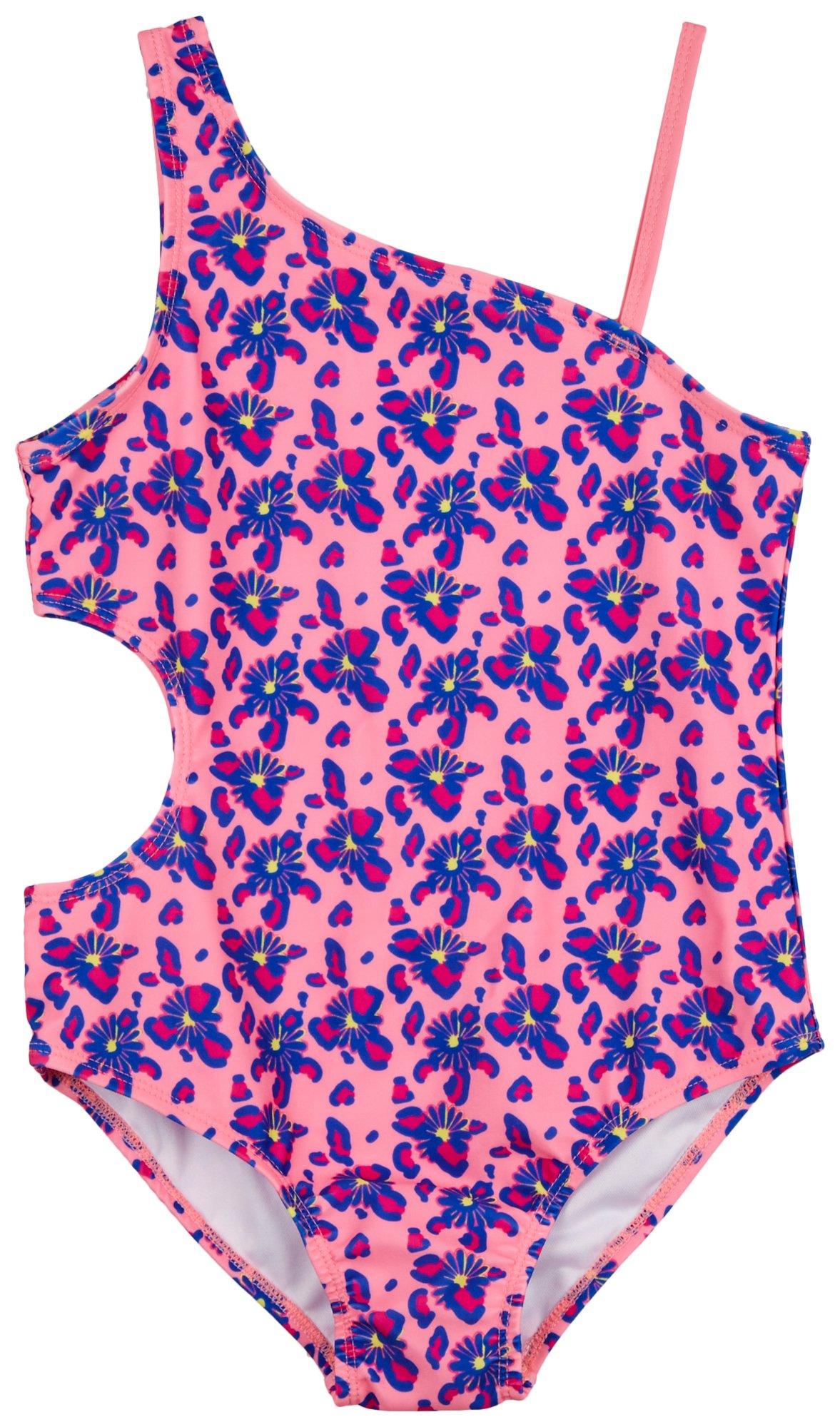 BRIGHT SKY Little & Big Girls 1 Pc. Floral Cheetah Swimsuit