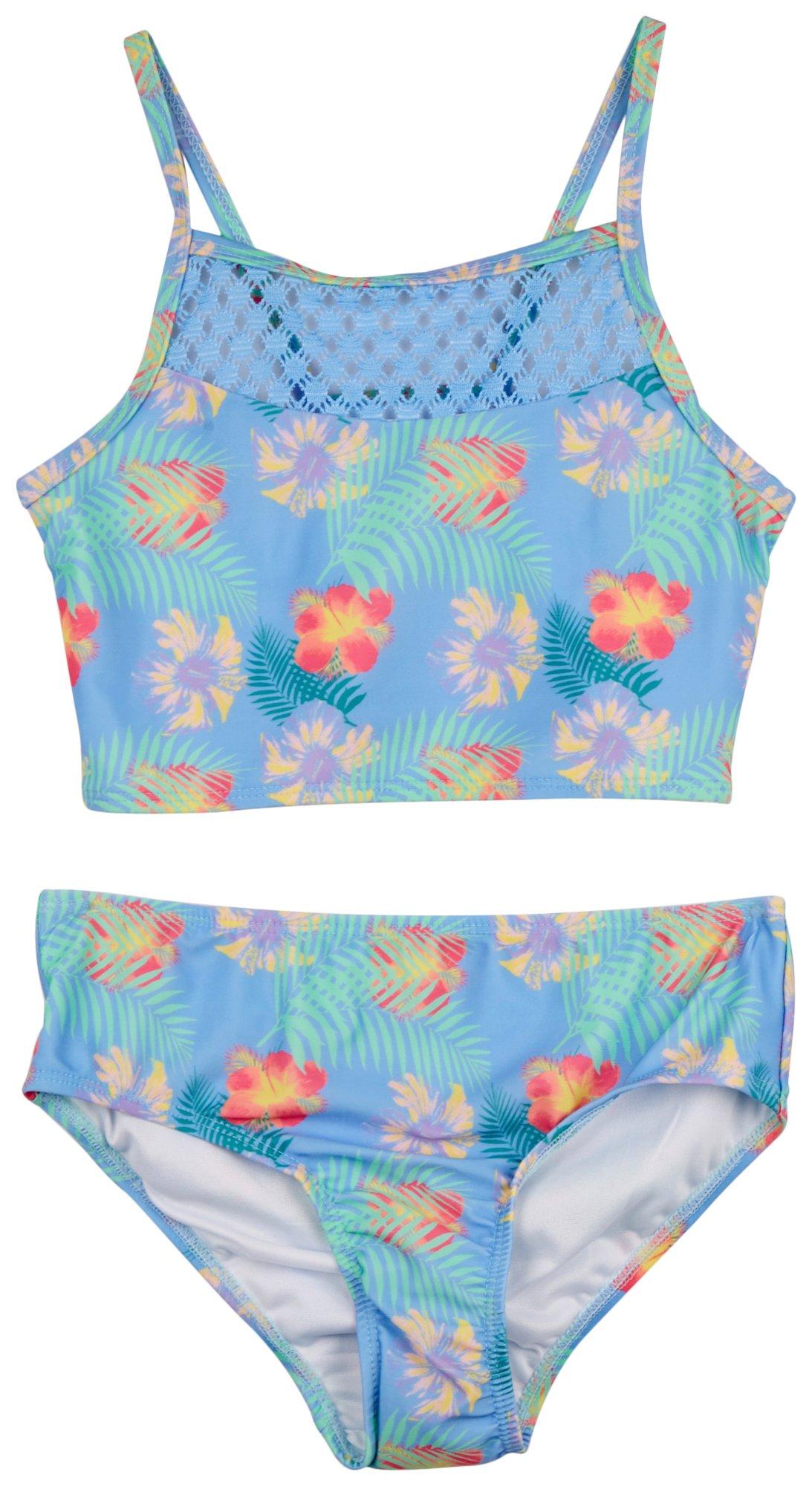 BRIGHT SKY Big Girls 2-pc. Tropical Crochet Swimsuit Set