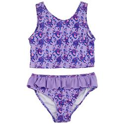Little Girls 2-Pc. Floral Cheetah Swimsuit Set