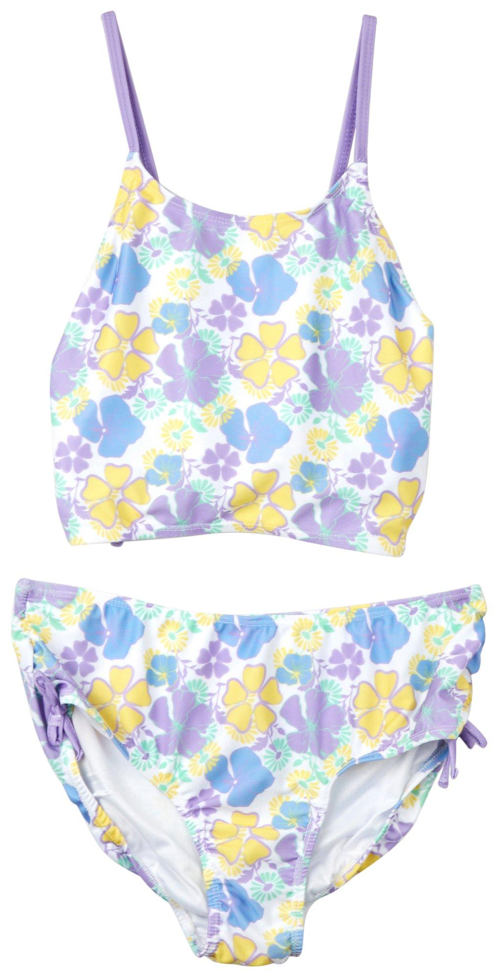 BRIGHT SKY Big Girls 2-pc. Floral Side Tie Swimsuit Set