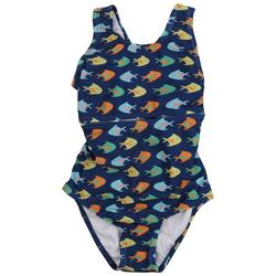 Little Girls 1 Pc. All Over Fish Swimsuit