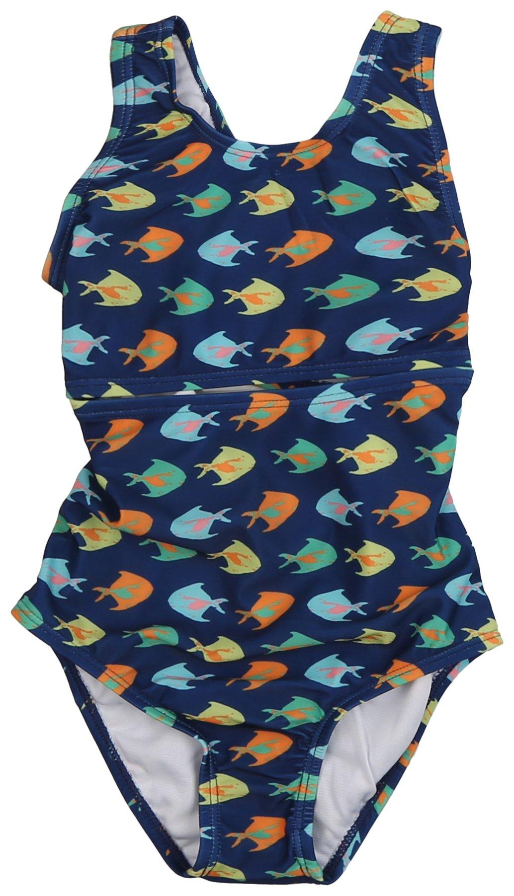 Little Girls 1 Pc. All Over Fish Swimsuit