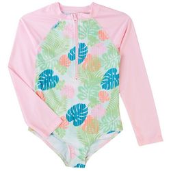 Dot & Zazz Little Girls Palm Leaf Rashguard Swimsuit