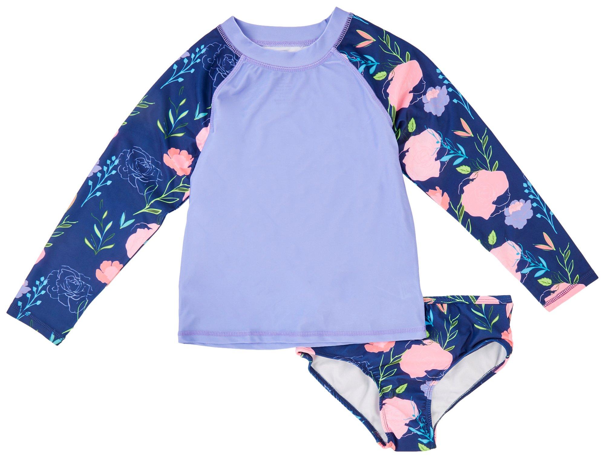 Big Girls 2-pc. Floral Rashguard Swimsuit