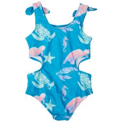 Little Girls  Sea Life Cut Out One Piece Swimsuit