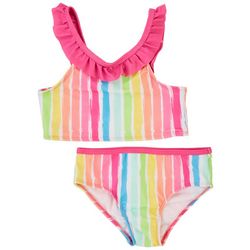 Dot & Zazz Little Girls 2-pc. Stripe Print Swimsuit Set