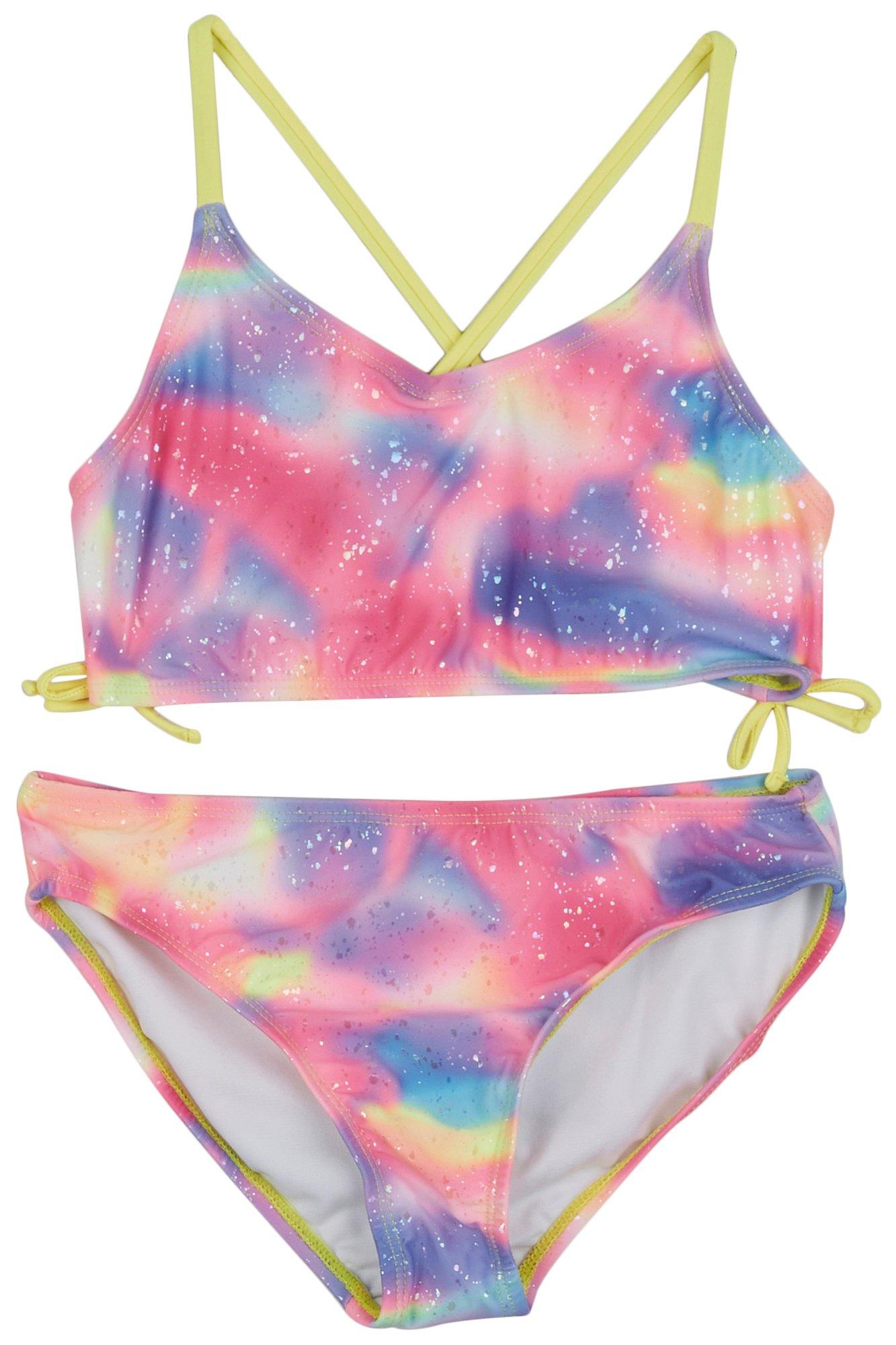 Shelloha Big Girls 2-pc. Tie Dye Sparkly Bikini Swimsuit
