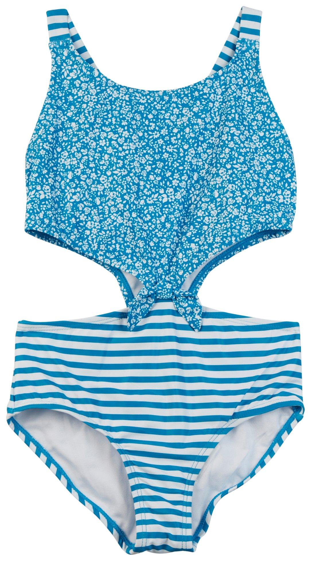 SHELLOHA Big Girls 1-pc. Print & Stripe Swimsuit