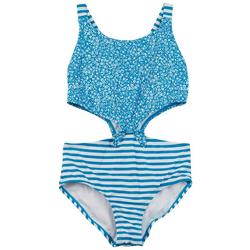 Big Girls 1-pc. Print & Stripe Swimsuit