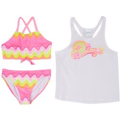 Shelloha Big Girls 3-pc. Wave Print Swimsuit Set