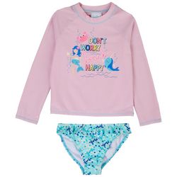 Shelloha Little Girls 2-pc. Beach Happy Rashguard Swimsuit