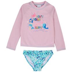 Little Girls 2-pc. Beach Happy Rashguard Swimsuit