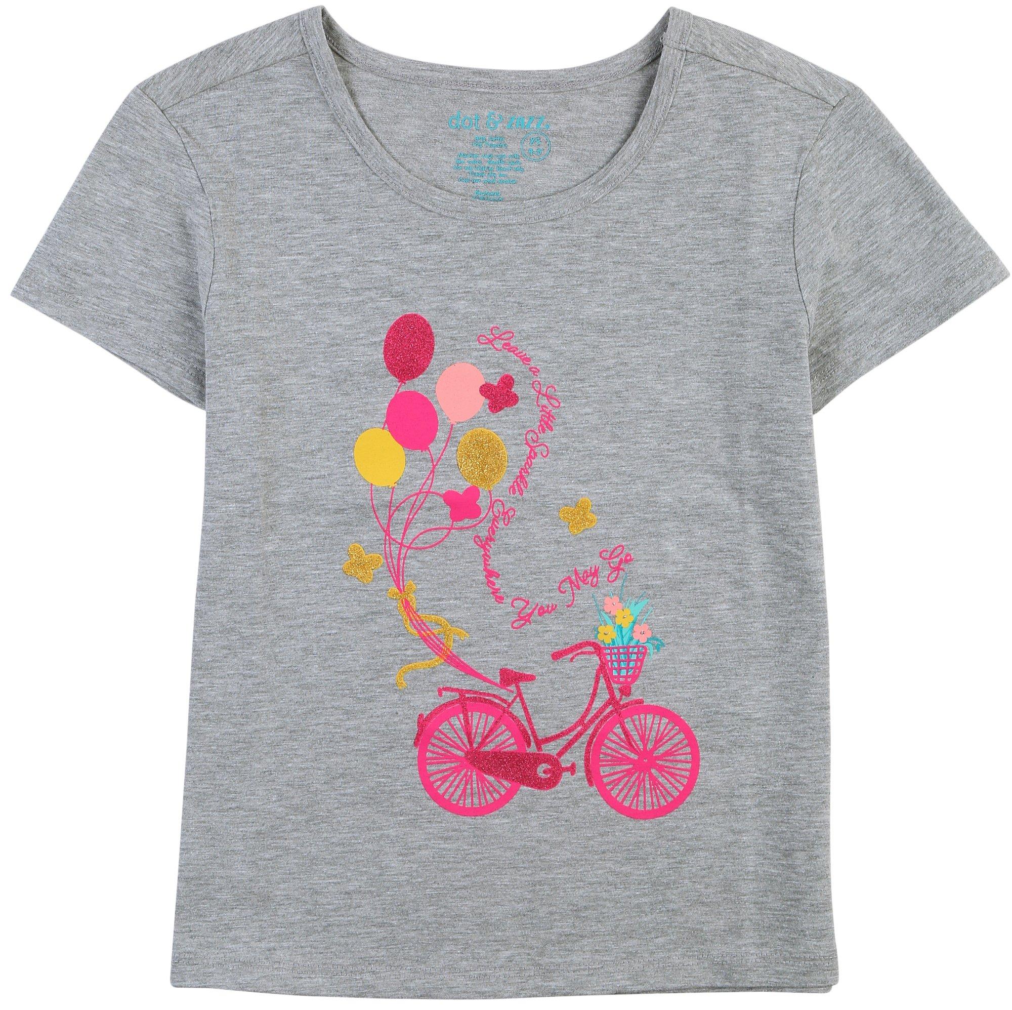DOT & ZAZZ Little Girls Crew Neck Flower Bike Tee