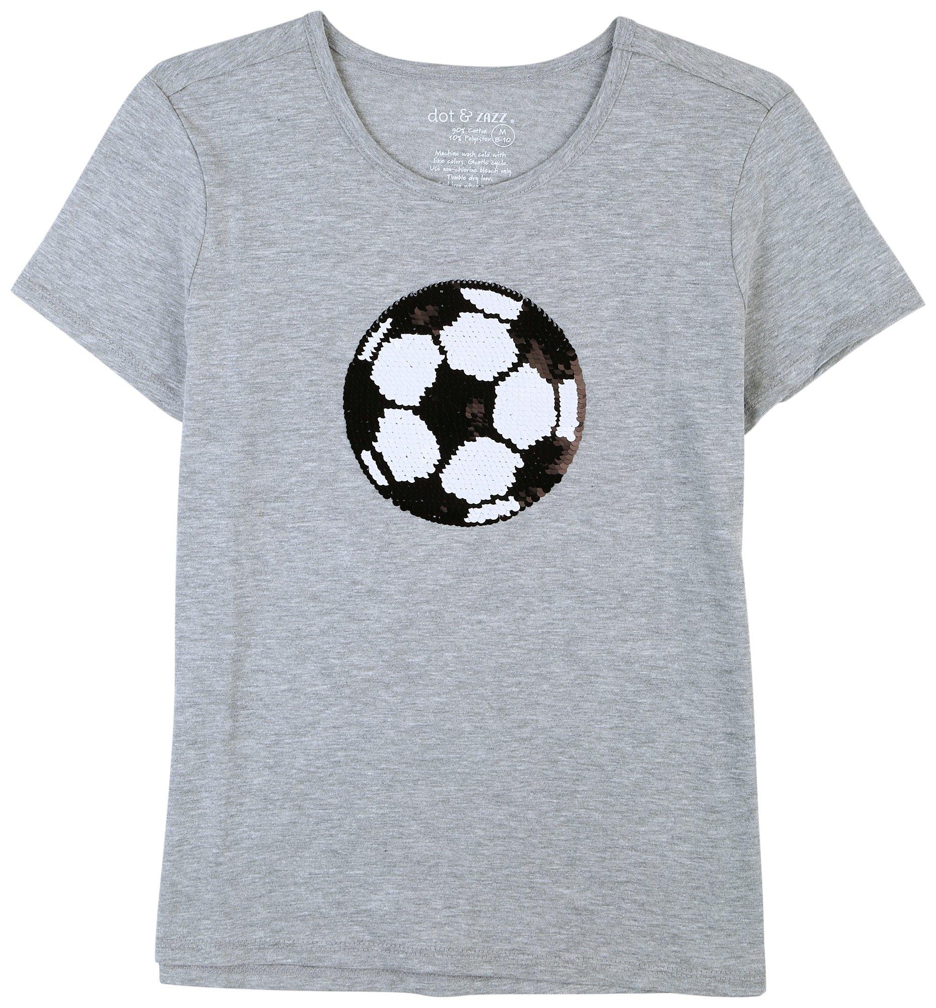 DOT & ZAZZ Big Girls Soccer Ball Sequin Short Sleeve Tee