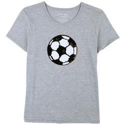 Big Girls Soccer Ball Sequin Short Sleeve Tee