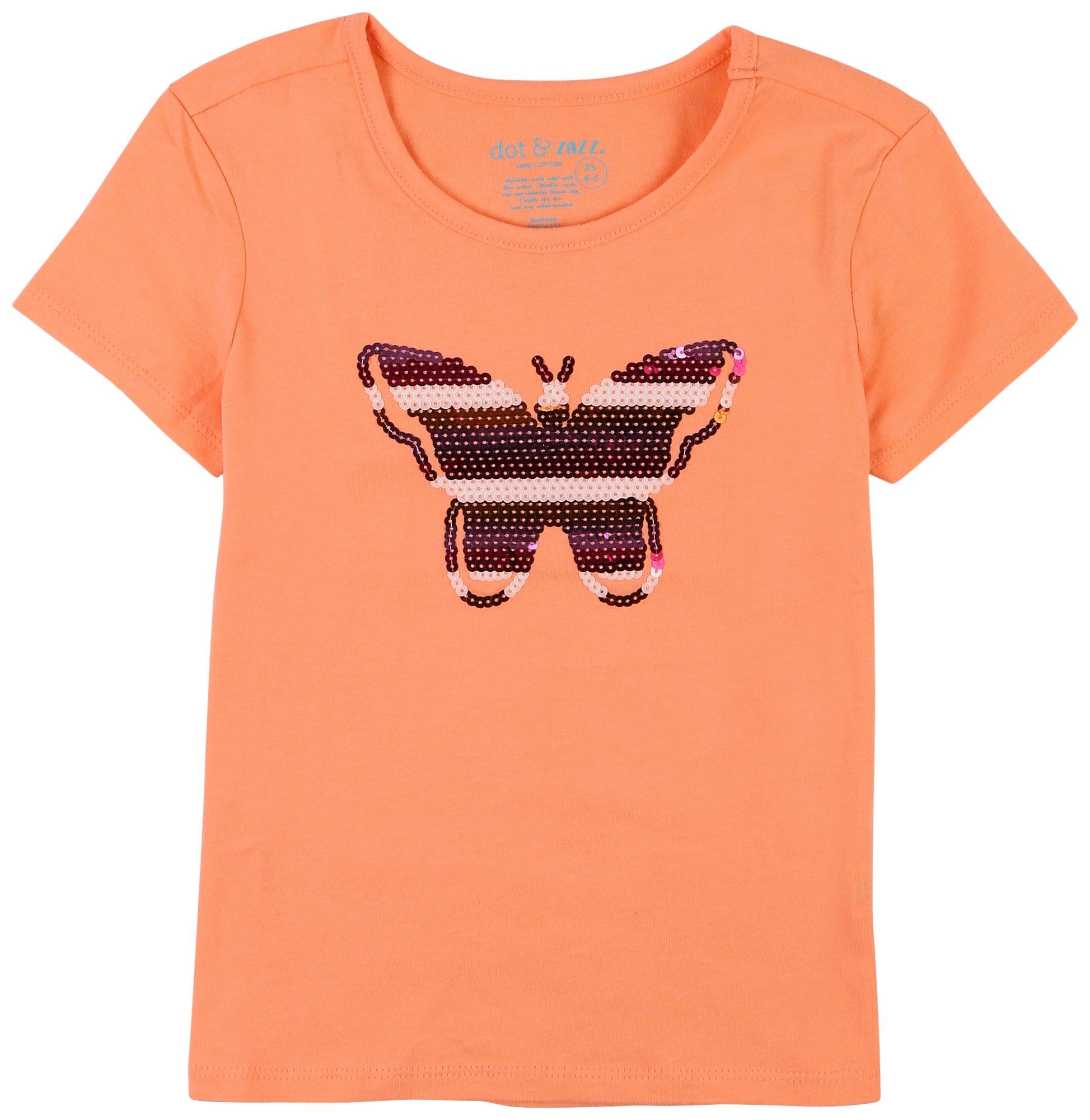 DOT & ZAZZ Little Girls Butterfly Sequin Short Sleeve Tee
