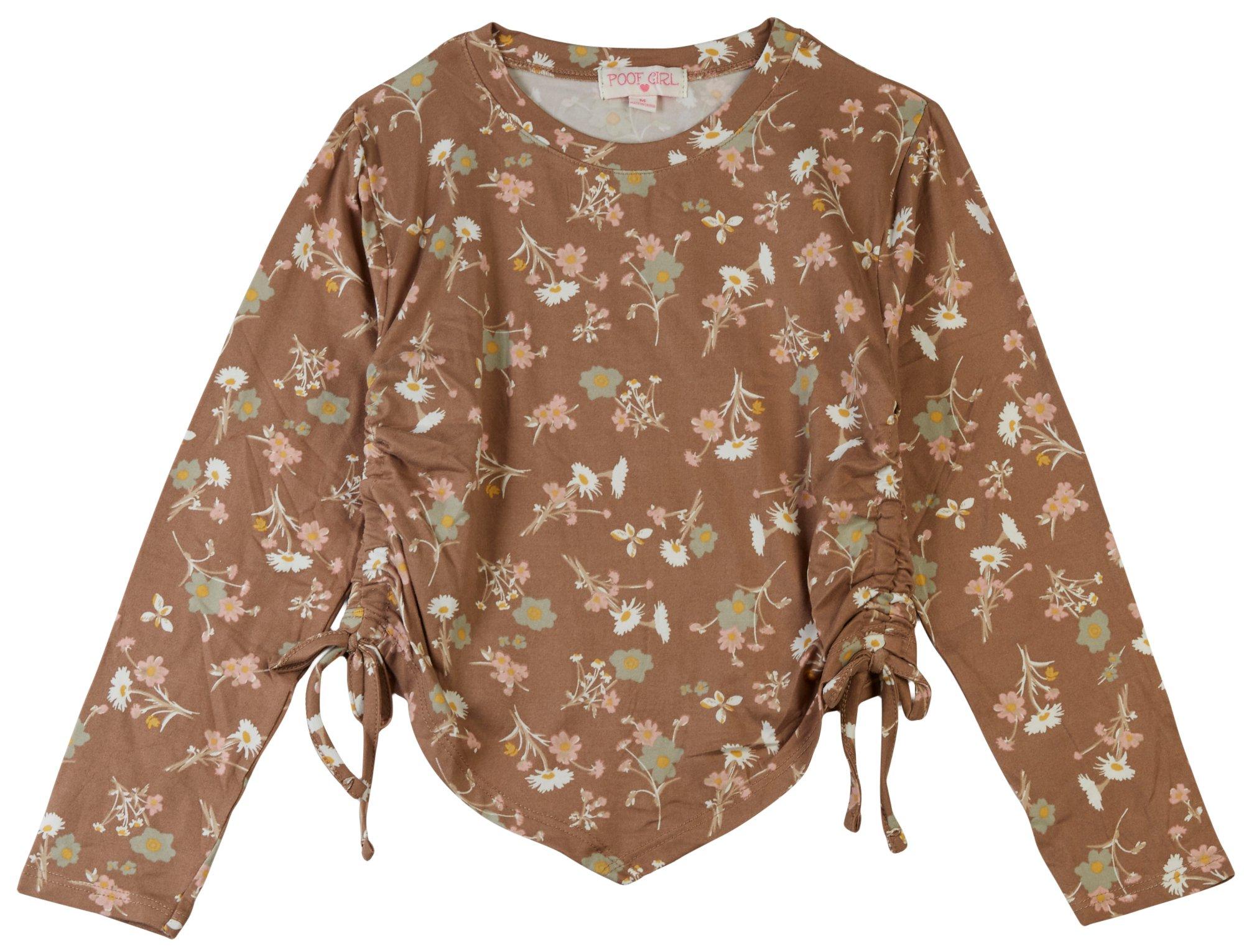 Big Girls Shirt Tail Front Floral Long Sleeve Top